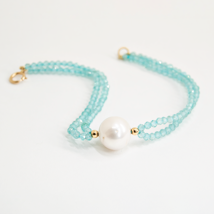 Pulseira Apatita Pérola Ouro 18K