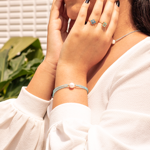 Pulseira Apatita Pérola Ouro 18K