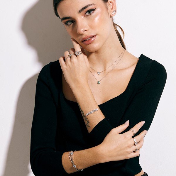 Pulseira baguetes topázios brancos com turmalinas coloridas 