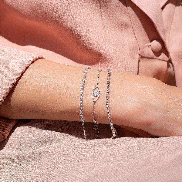 Pulseira Bolinhas Diamantadas Ouro Branco
