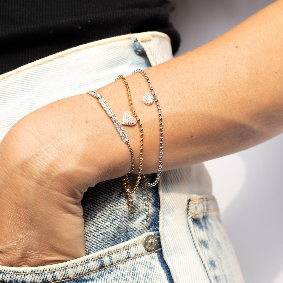 Pulseira Bolinhas e Pingente Cravejado Prata 925