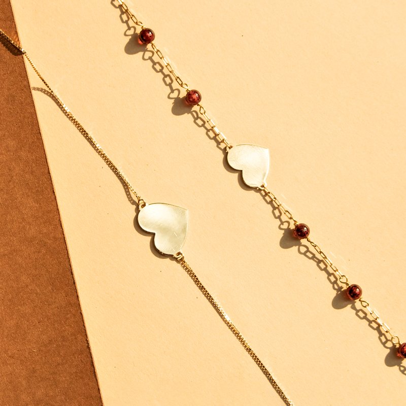 Pulseira chapinha coração ouro liso