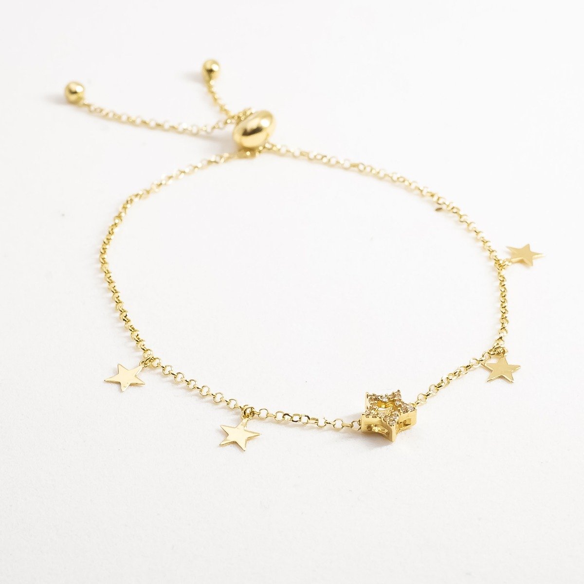 Pulseira Chapinhas Estrelinhas e Estrela Diamantes