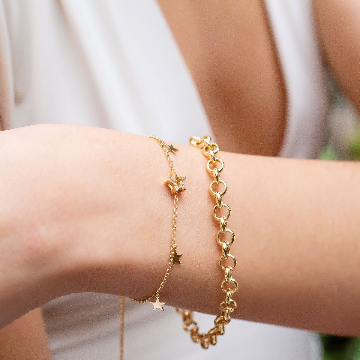 Pulseira Chapinhas Estrelinhas e Estrela Diamantes