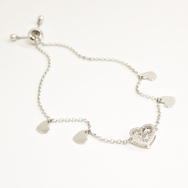 Pulseira Coração diamantes e chapinha corações
