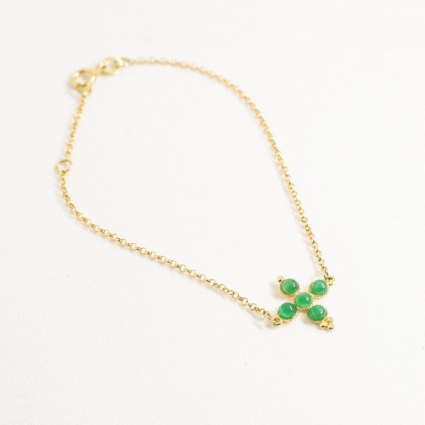 Pulseira Cruz Cabochões Esmeralda