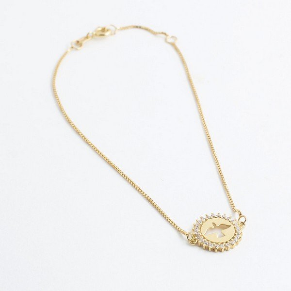 Pulseira Espírito Santo Plaquinha Zircônias