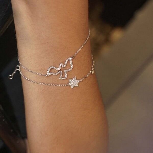 Pulseira Estrela e Pastilhas Diamantes