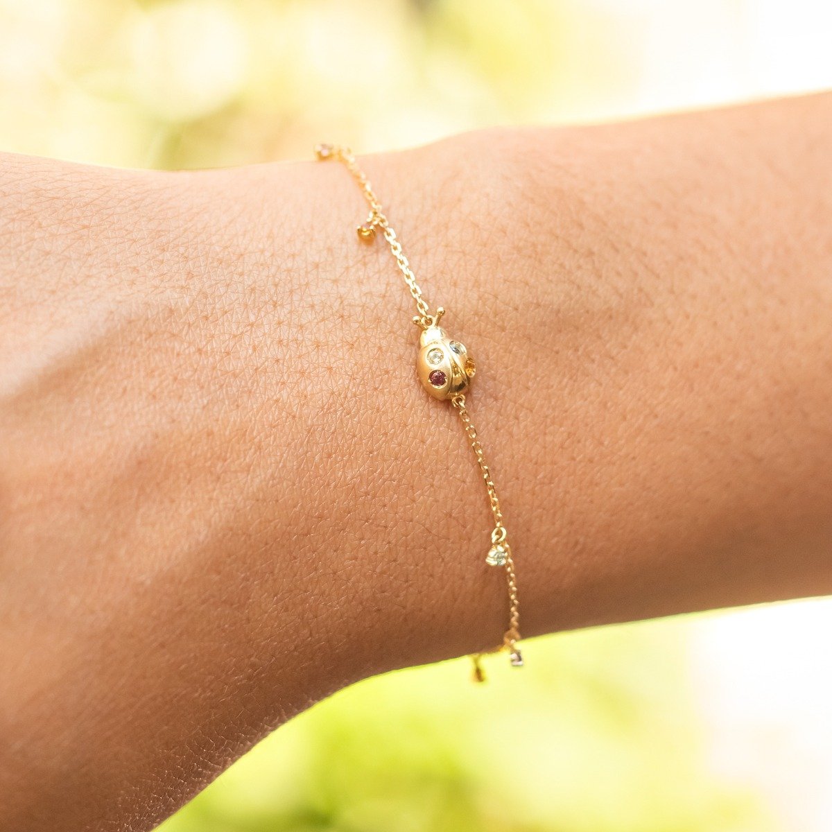 Pulseira Joaninha Turmalinas Coloridas Ouro 18k
