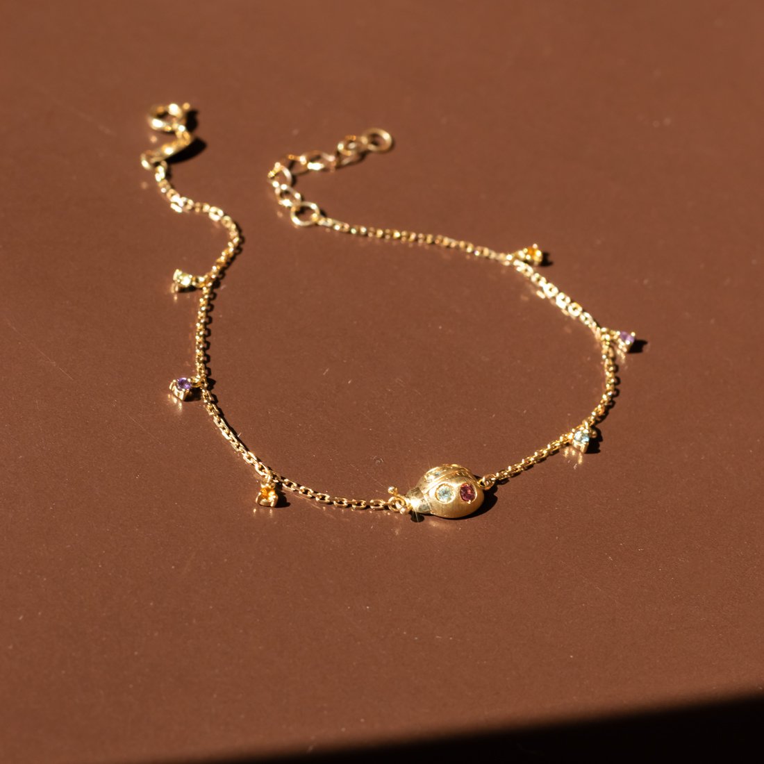 Pulseira Joaninha Turmalinas Coloridas Ouro 18k