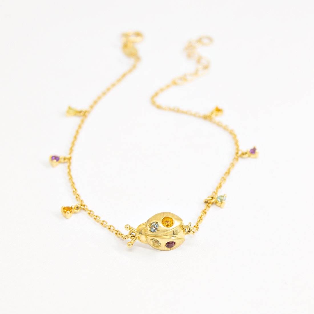 Pulseira Joaninha Turmalinas Coloridas Ouro 18k