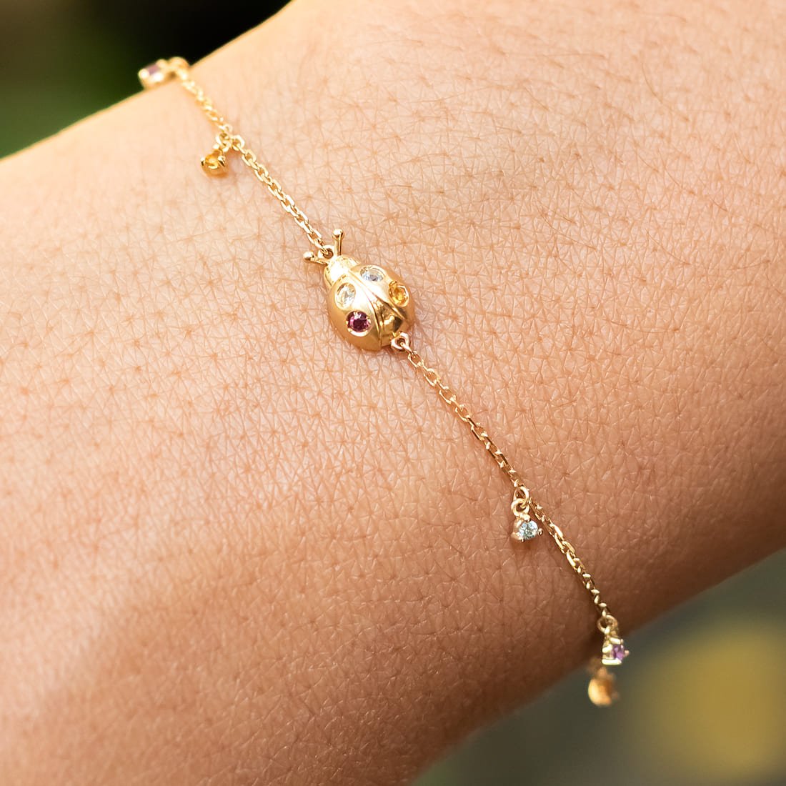 Pulseira Joaninha Turmalinas Coloridas Ouro 18k