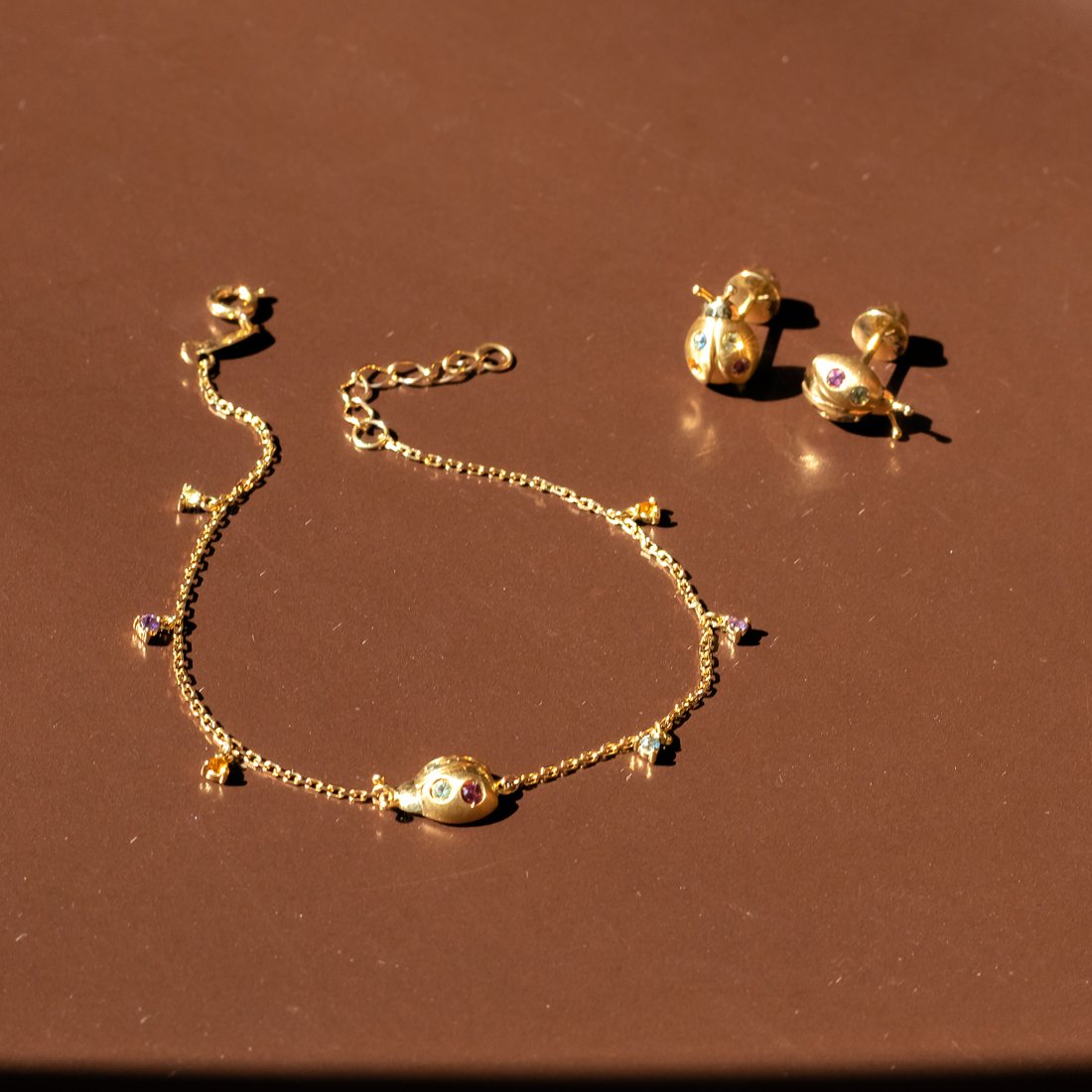 Pulseira Joaninha Turmalinas Coloridas Ouro 18k