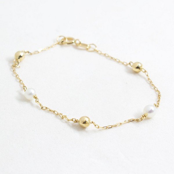 Pulseira Kids Bolinhas e Pérola Ouro 18 k 