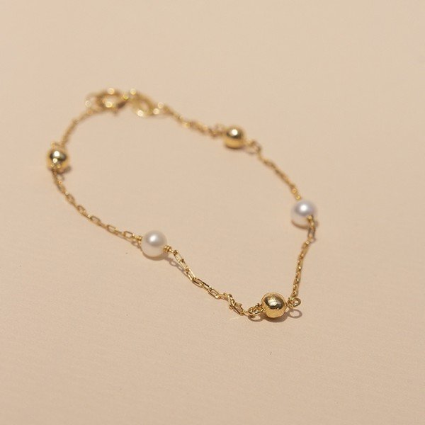 Pulseira Kids Bolinhas e Pérola Ouro 18 k 