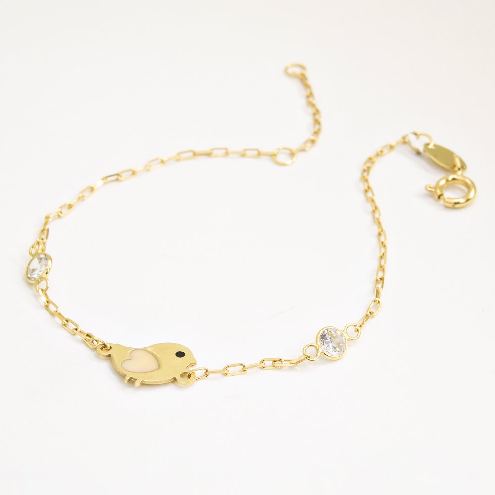 Pulseira Kids Passarinho coração esmaltado