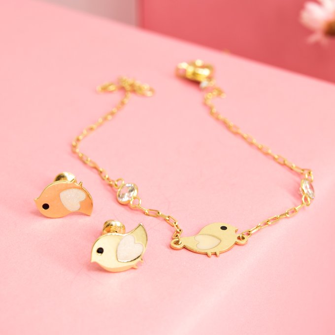Pulseira Kids Passarinho coração esmaltado