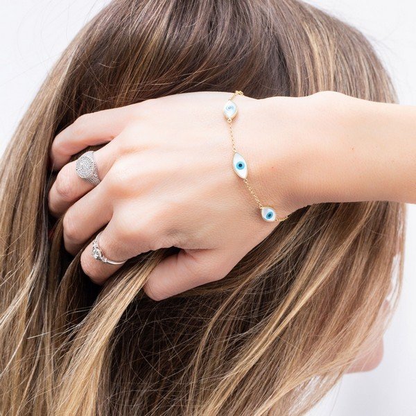 Pulseira Navetes Olho Grego Madrepérola