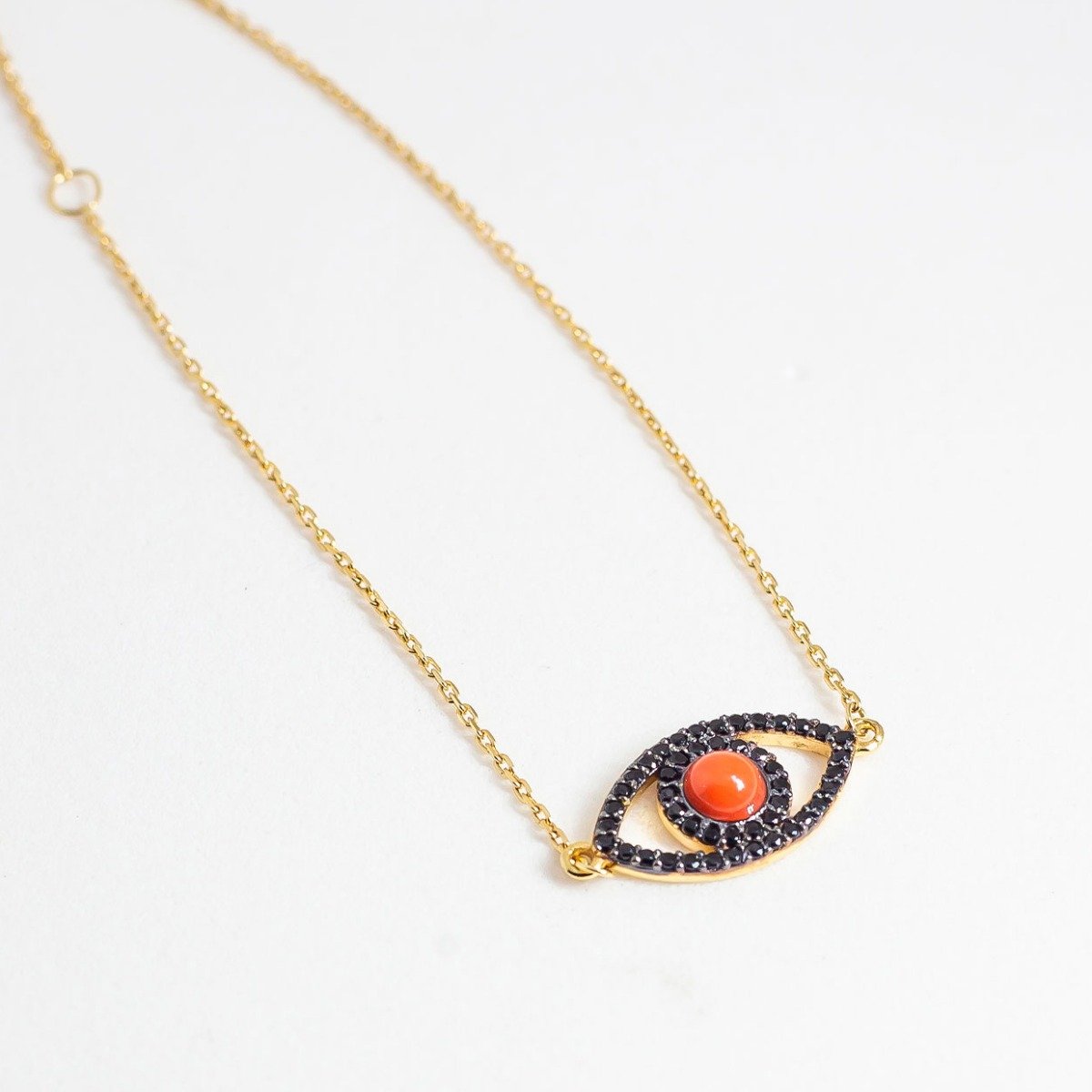 Pulseira Olho Cabochão Safira Laranja e Safiras Negras