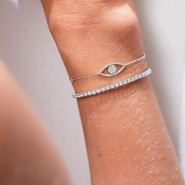 Pulseira Olho Grego Diamantes Brancos