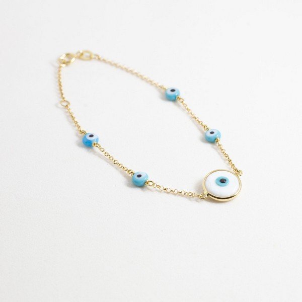 Pulseira Olho Grego Madrepérola Pastilhas Murano