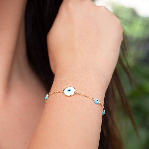 Pulseira Olho Grego Madrepérola Pastilhas Murano