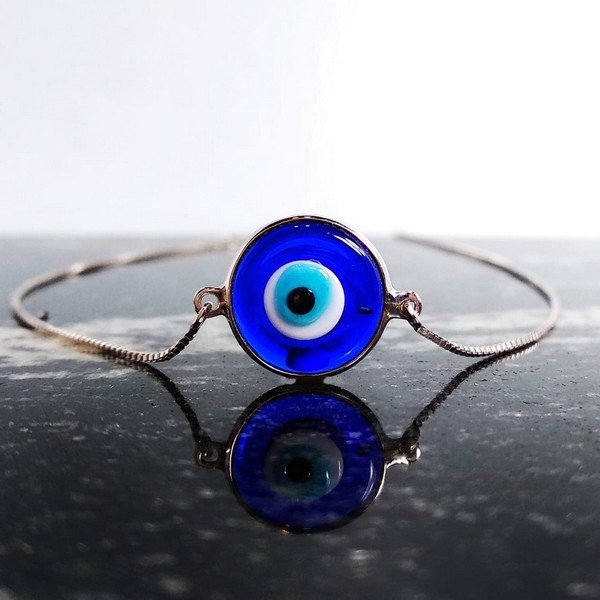 Pulseira Olho Grego Murano Azul Marinho Corrente Veneziana