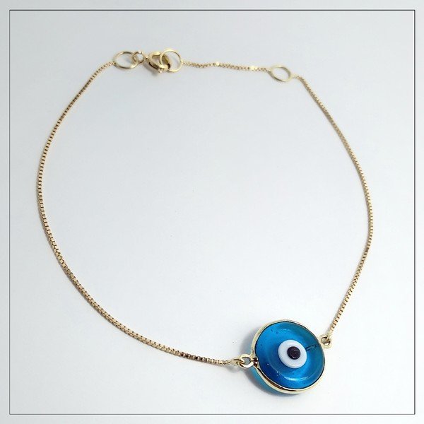 Pulseira Olho Grego Murano Azul Marinho Corrente Veneziana