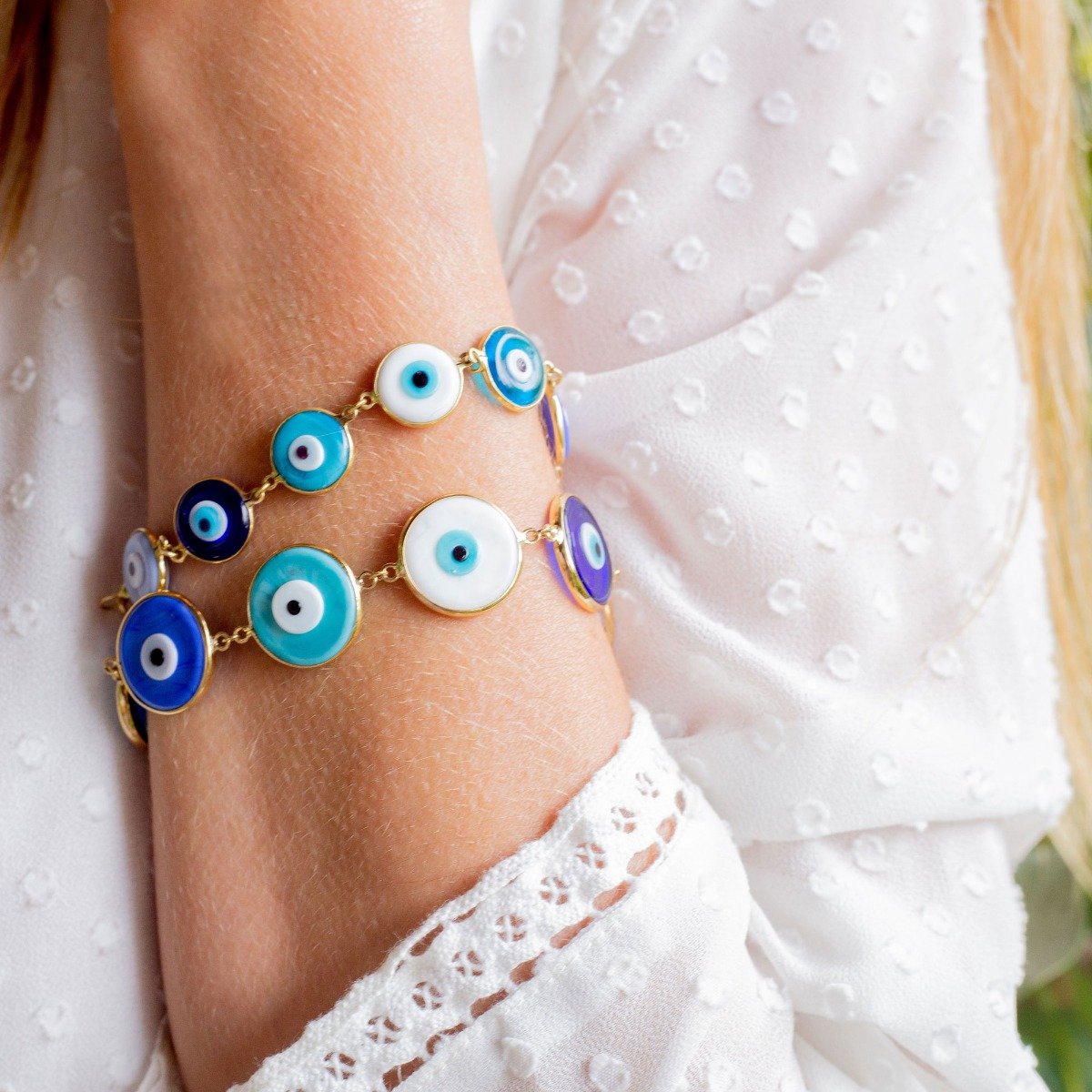 Pulseira Olhos Gregos Grandes Murano Ouro 18K