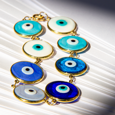 Pulseira Olhos Gregos Grandes Murano Ouro 18K