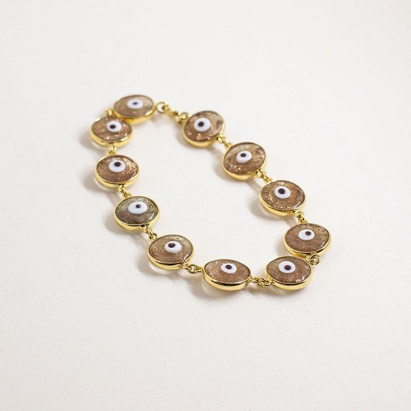 Pulseira Olhos Gregos Murano Dourados Ouro 18K