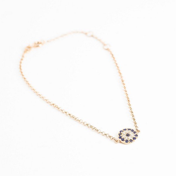 Pulseira Pingente Redondo Diamantes e Safiras