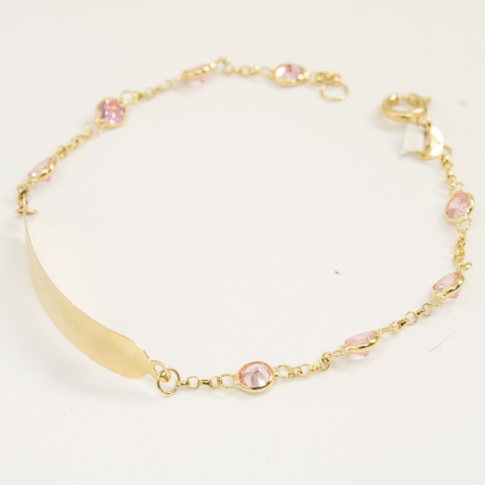 Pulseira Plaquinha Kids zircônias rosas
