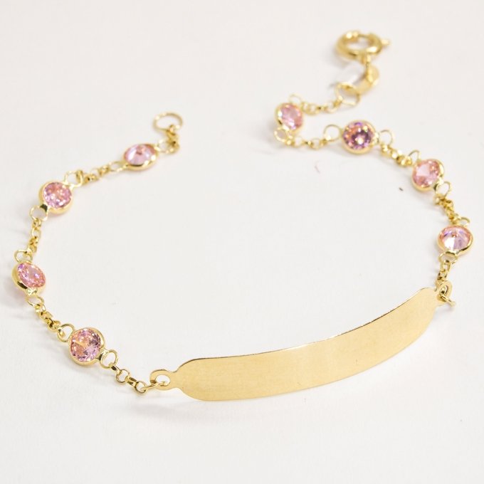 Pulseira Plaquinha Kids zircônias rosas
