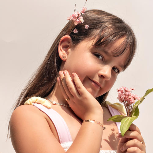 Pulseira Plaquinha Kids zircônias rosas