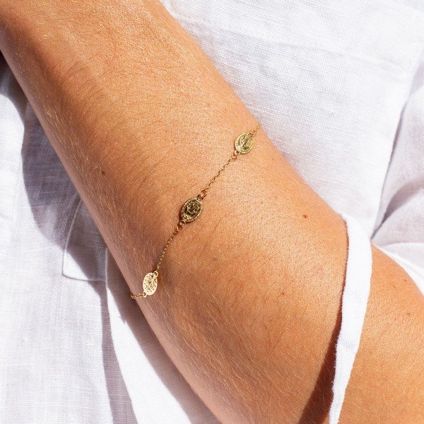 Pulseira Plaquinhas Santinhos Ouro 18K