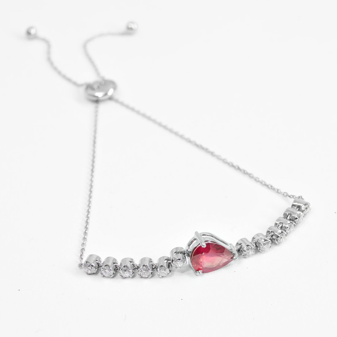 Pulseira Regulável Gota Rubi e Diamantes