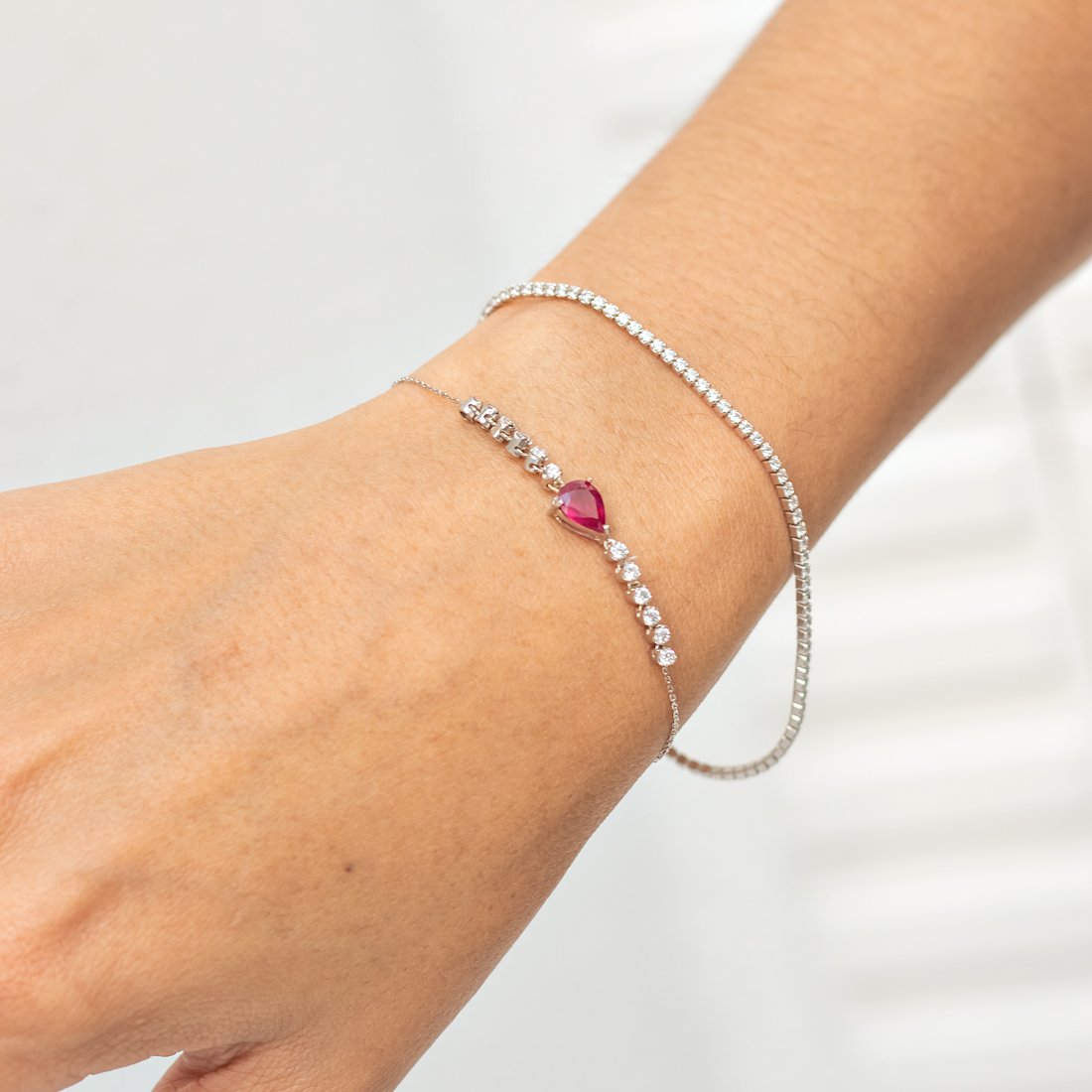 Pulseira Regulável Gota Rubi e Diamantes