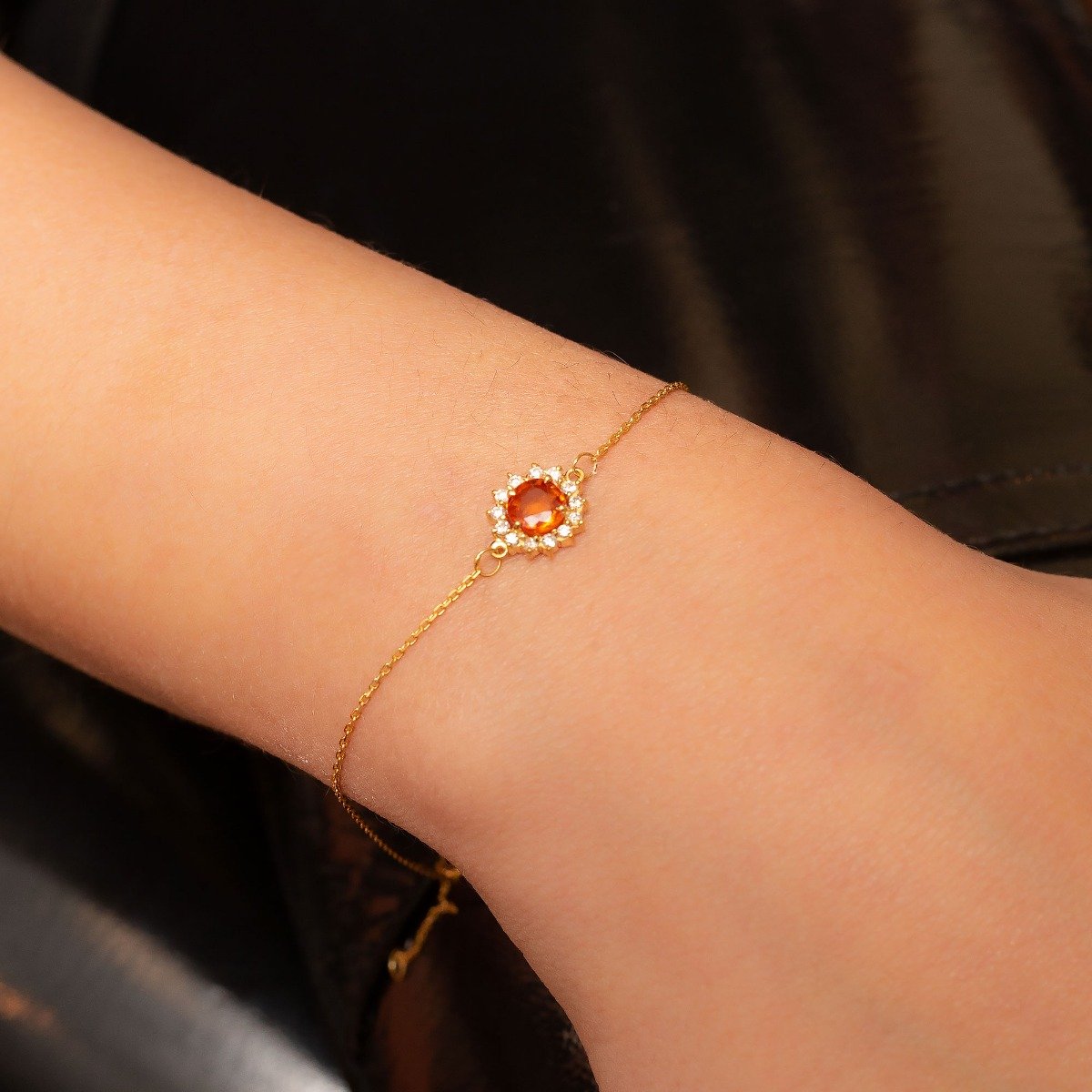 Pulseira Safira Laranja Diamantes