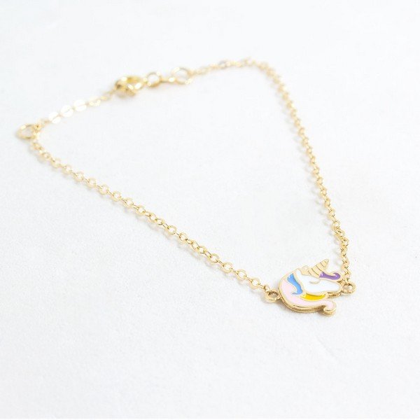 Pulseira Unicórnio Ouro 18 K Esmaltada