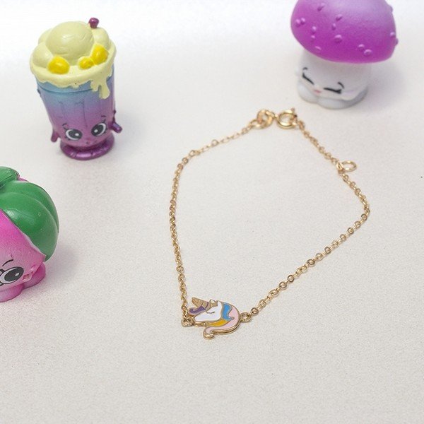 Pulseira Unicórnio Ouro 18 K Esmaltada