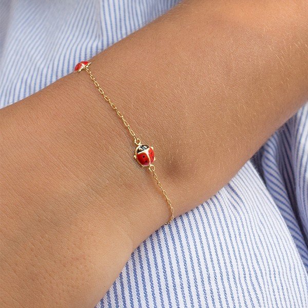 Pulserinha Joaninha Ouro 18 K Esmaltada 